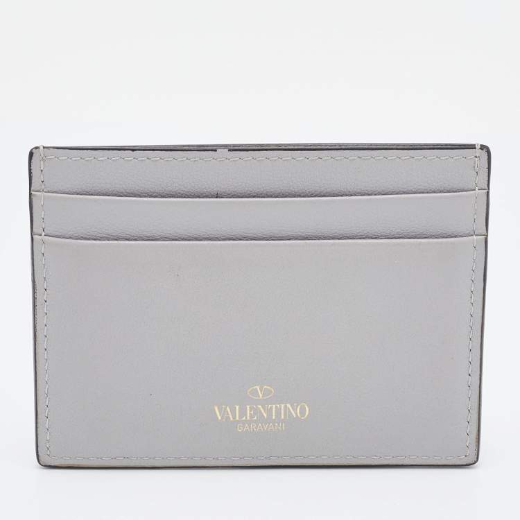 Pre Owned Valentino Grey Leather Rockstud Card Holder