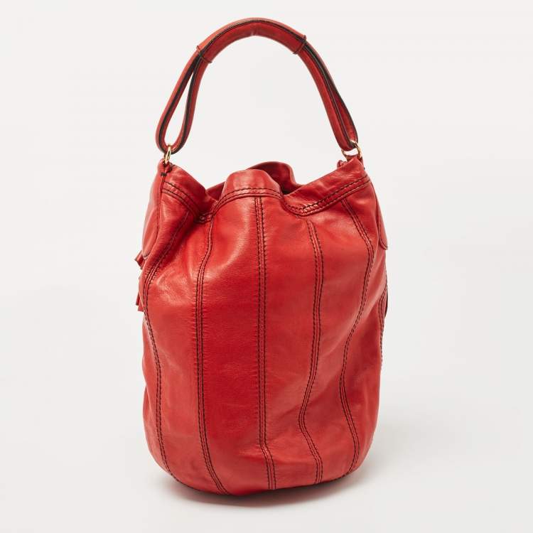 Pre Owned Valentino Red Leather Floral Applique Hobo