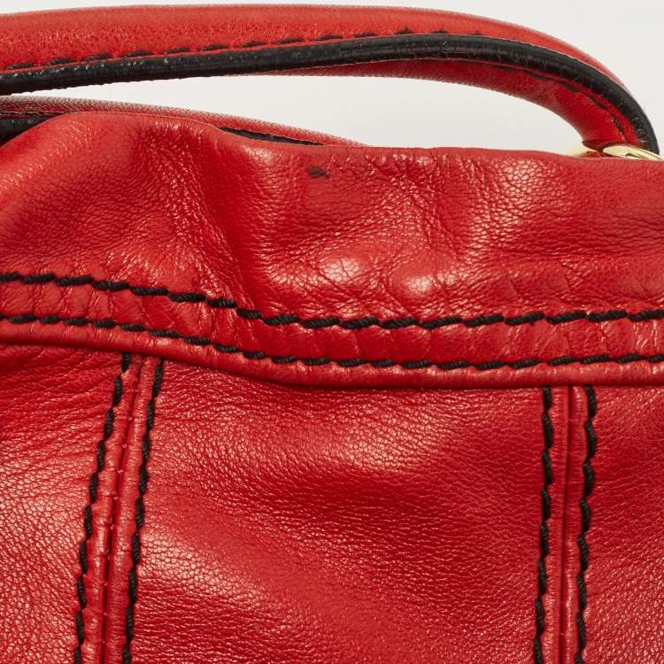 Pre Owned Valentino Red Leather Floral Applique Hobo