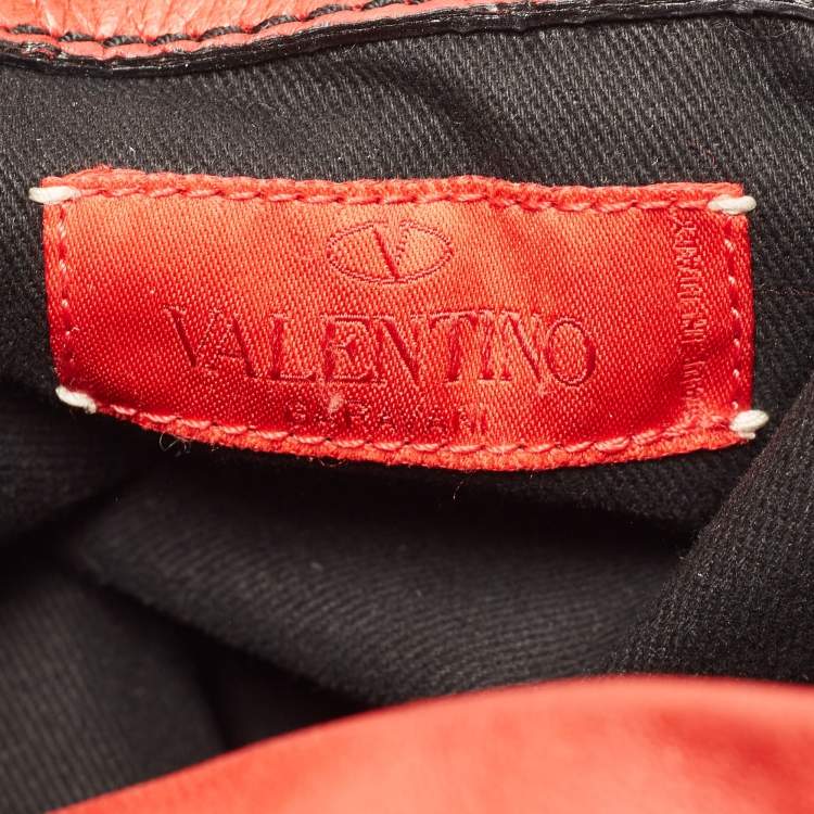 Pre Owned Valentino Red Leather Floral Applique Hobo