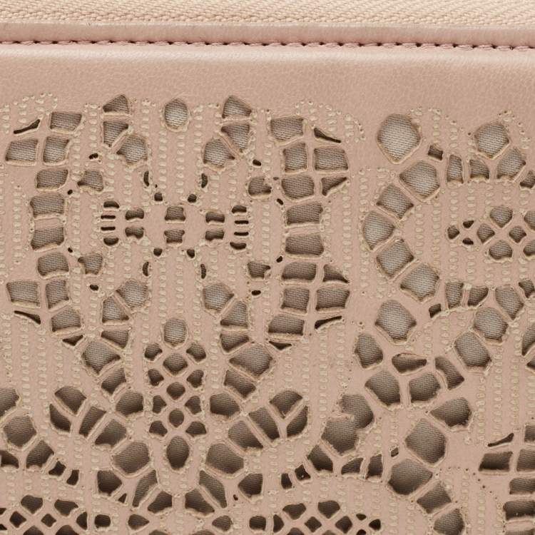 Pre Owned Valentino Pink Perforated Leather Zip Around Wallet