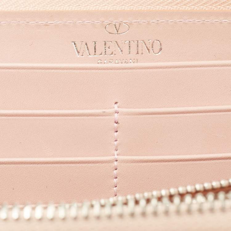 Pre Owned Valentino Pink Perforated Leather Zip Around Wallet