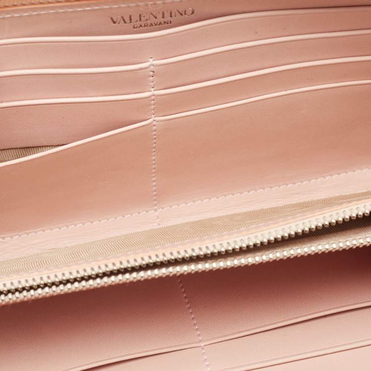 Pre Owned Valentino Pink Perforated Leather Zip Around Wallet