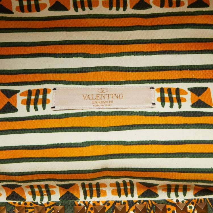 Pre Owned Valentino Dark Brown Primitive Animal Elephant Leather Large Rockstud Tote 