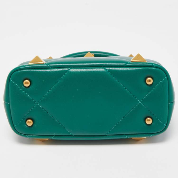 Pre Owned Valentino Green Leather Roman Stud Top Handle Bag