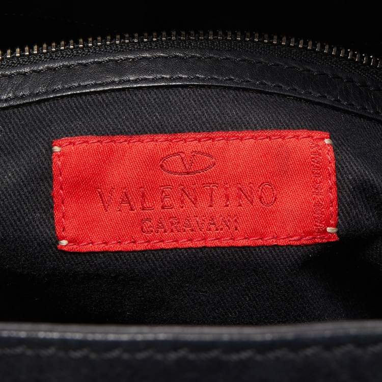 Pre Owned Valentino Black/Beige Pleated Leather Catch Satchel