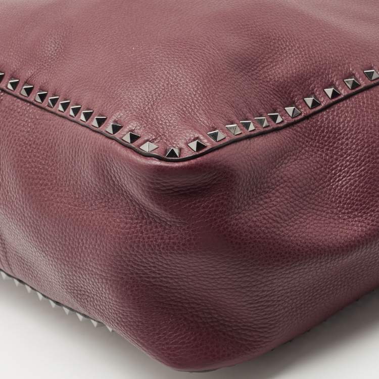Pre Owned Valentino Burgundy/Brown Leather Rockstud Reversible Tote