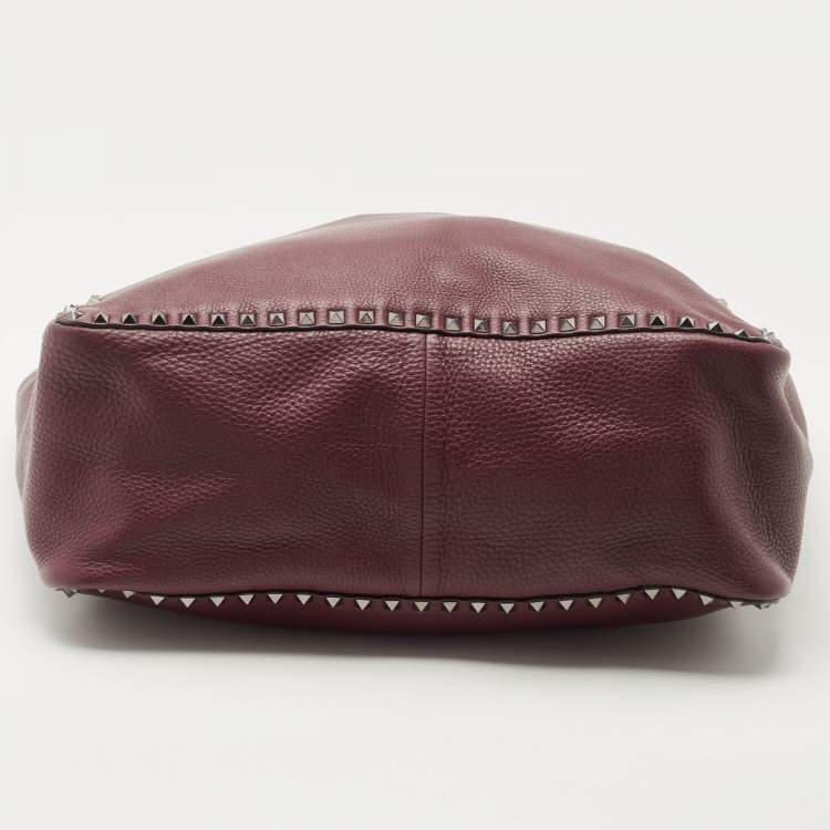 Pre Owned Valentino Burgundy/Brown Leather Rockstud Reversible Tote