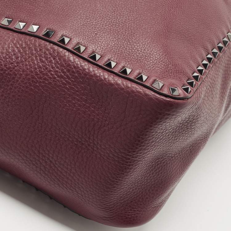 Pre Owned Valentino Burgundy/Brown Leather Rockstud Reversible Tote