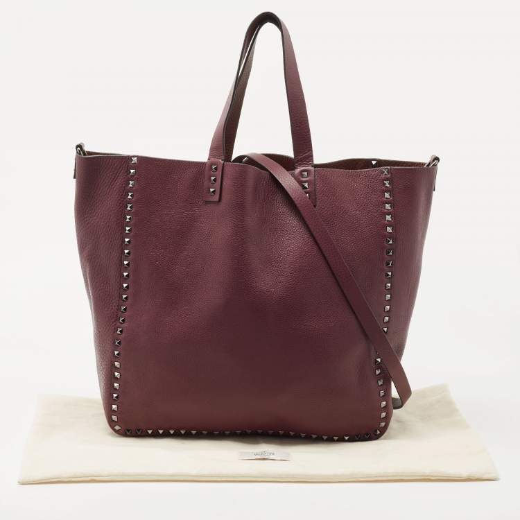 Pre Owned Valentino Burgundy/Brown Leather Rockstud Reversible Tote