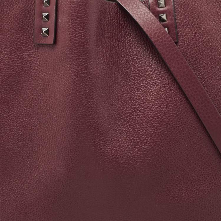 Pre Owned Valentino Burgundy/Brown Leather Rockstud Reversible Tote