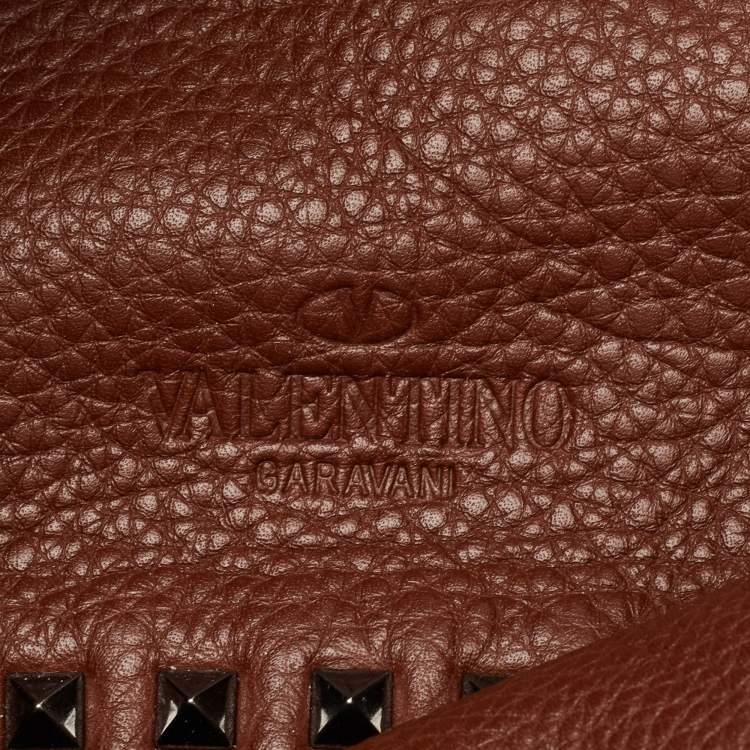 Pre Owned Valentino Burgundy/Brown Leather Rockstud Reversible Tote