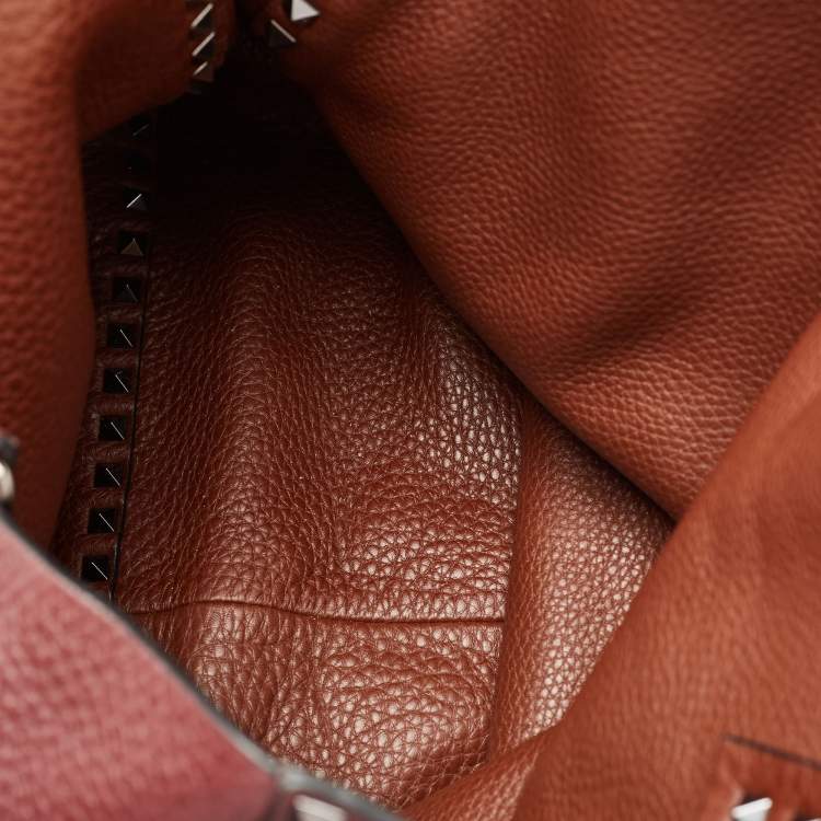 Pre Owned Valentino Burgundy/Brown Leather Rockstud Reversible Tote