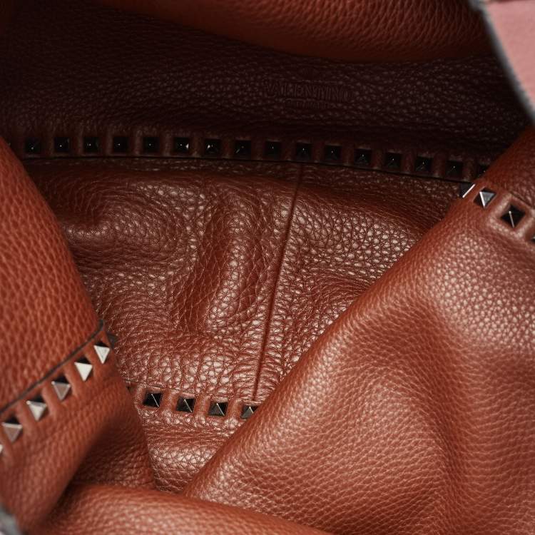 Pre Owned Valentino Burgundy/Brown Leather Rockstud Reversible Tote