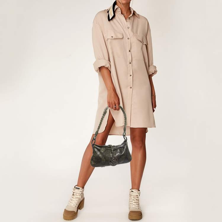 Pre Owned Valentino Green/Black Python VLogo Flap Hobo