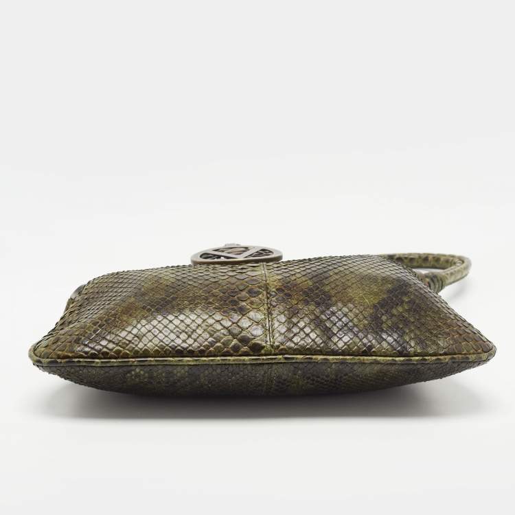 Pre Owned Valentino Green/Black Python VLogo Flap Hobo