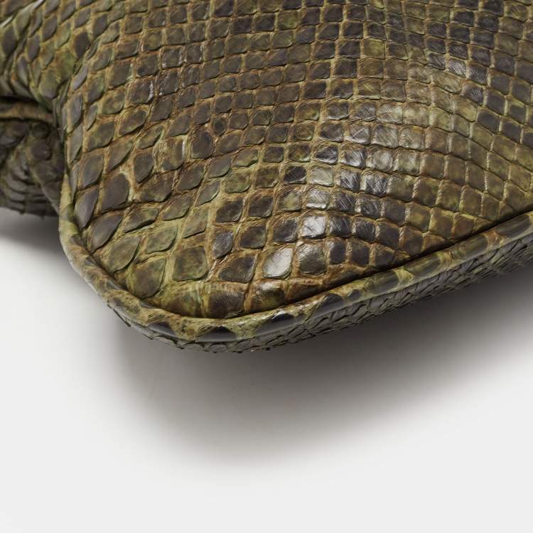 Pre Owned Valentino Green/Black Python VLogo Flap Hobo