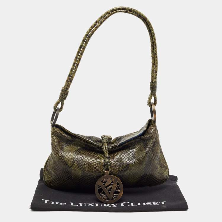 Pre Owned Valentino Green/Black Python VLogo Flap Hobo