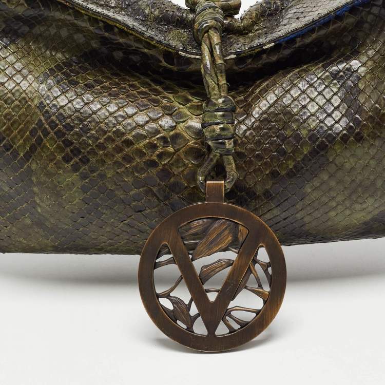 Pre Owned Valentino Green/Black Python VLogo Flap Hobo
