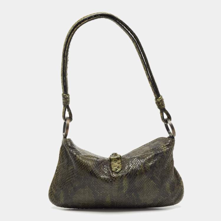 Pre Owned Valentino Green/Black Python VLogo Flap Hobo