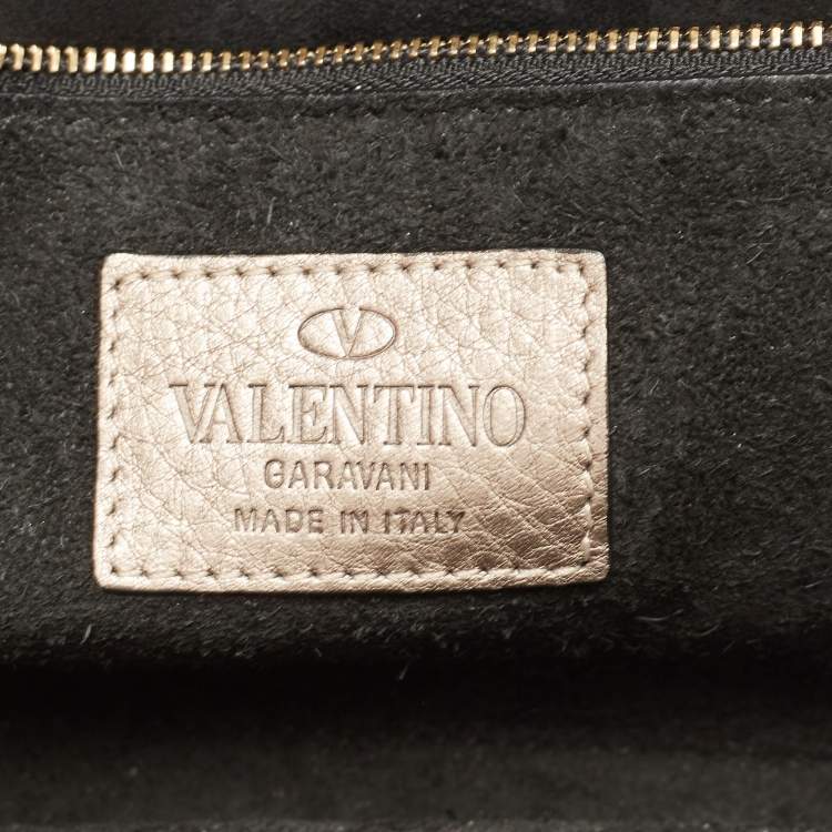 Pre Owned Valentino Metallic Gold Leather Rockstud Medium Glam Lock Flap Bag