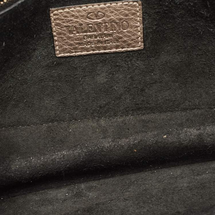 Pre Owned Valentino Metallic Gold Leather Rockstud Medium Glam Lock Flap Bag