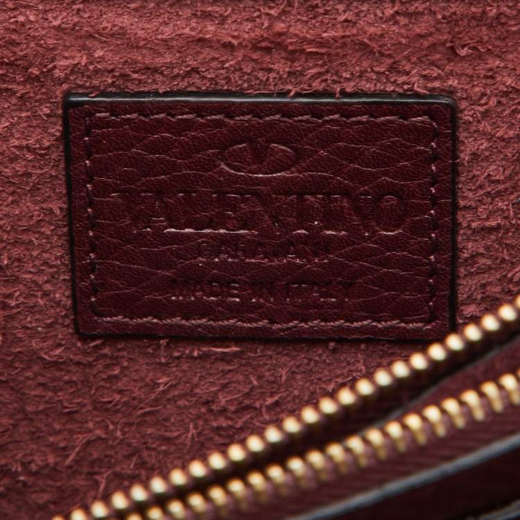 Pre Owned Valentino Burgundy Leather Rockstud Flap Chain Clutch