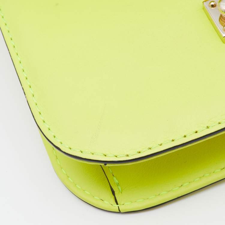 Pre Owned Valentino Neon Green Leather Small Rockstud Glam Lock Flap Bag