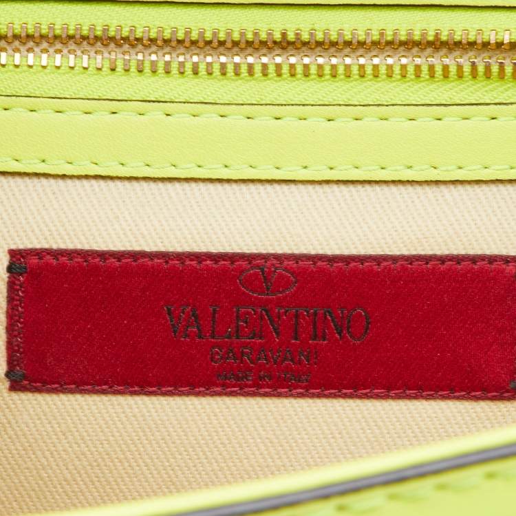 Pre Owned Valentino Neon Green Leather Small Rockstud Glam Lock Flap Bag