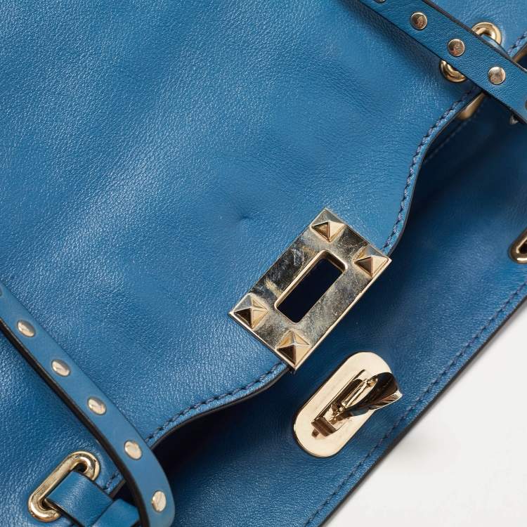 Pre Owned Valentino Blue Leather Rockstud Trapeze Tote