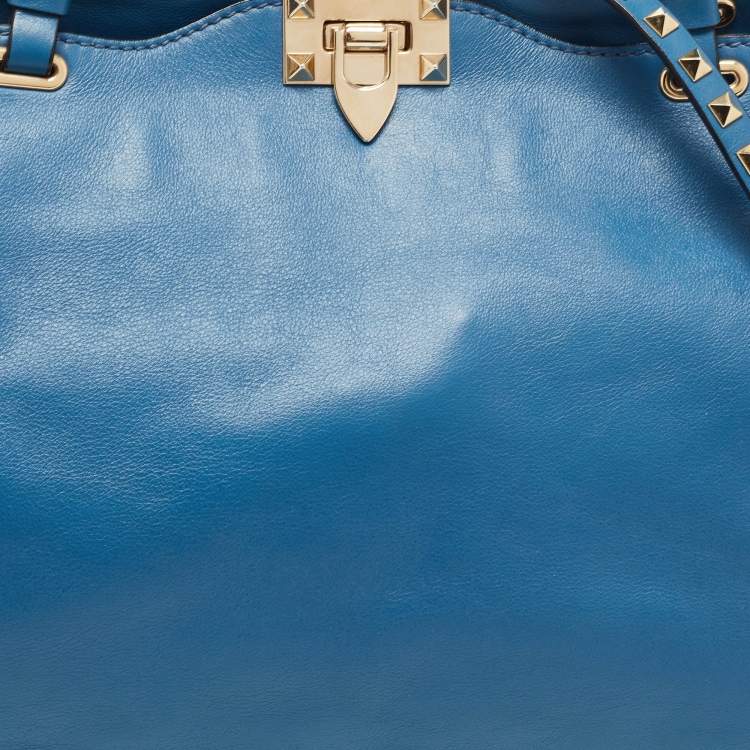 Pre Owned Valentino Blue Leather Rockstud Trapeze Tote