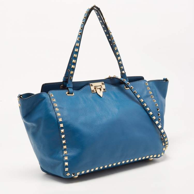 Pre Owned Valentino Blue Leather Rockstud Trapeze Tote