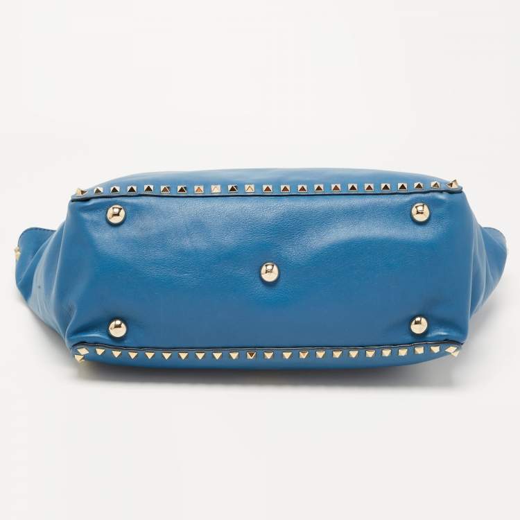 Pre Owned Valentino Blue Leather Rockstud Trapeze Tote