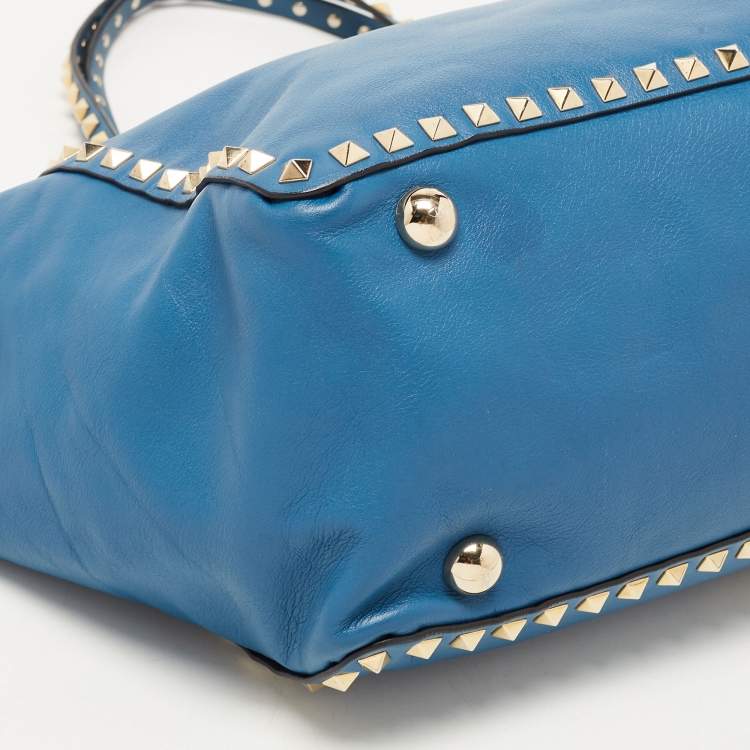 Pre Owned Valentino Blue Leather Rockstud Trapeze Tote