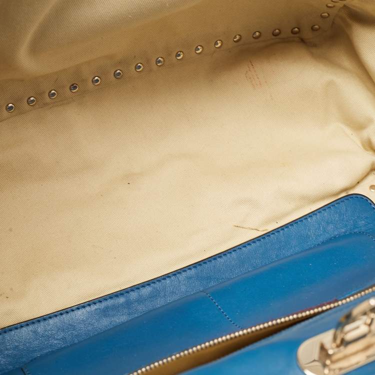 Pre Owned Valentino Blue Leather Rockstud Trapeze Tote