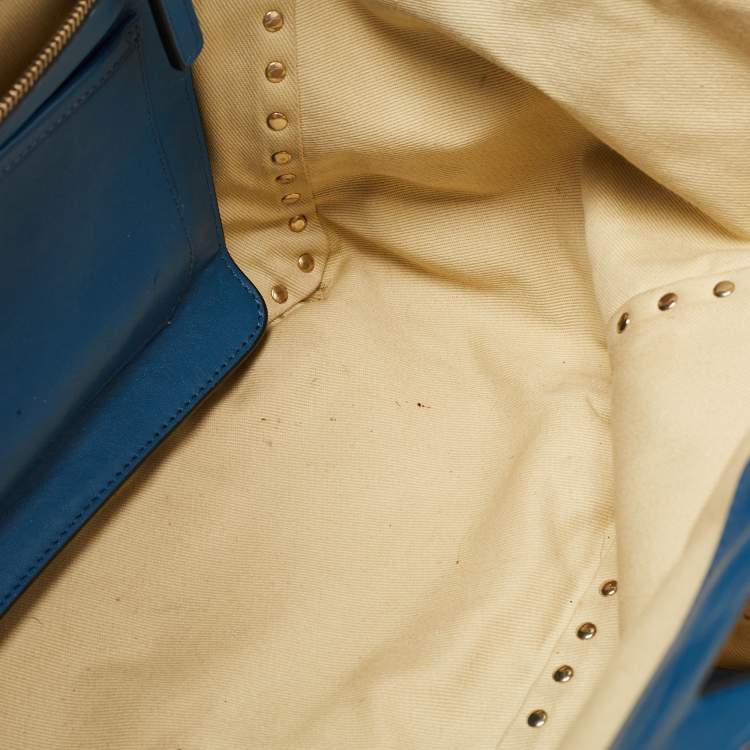 Pre Owned Valentino Blue Leather Rockstud Trapeze Tote