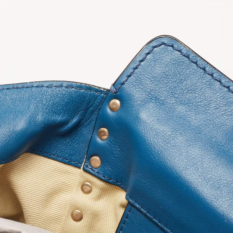 Pre Owned Valentino Blue Leather Rockstud Trapeze Tote