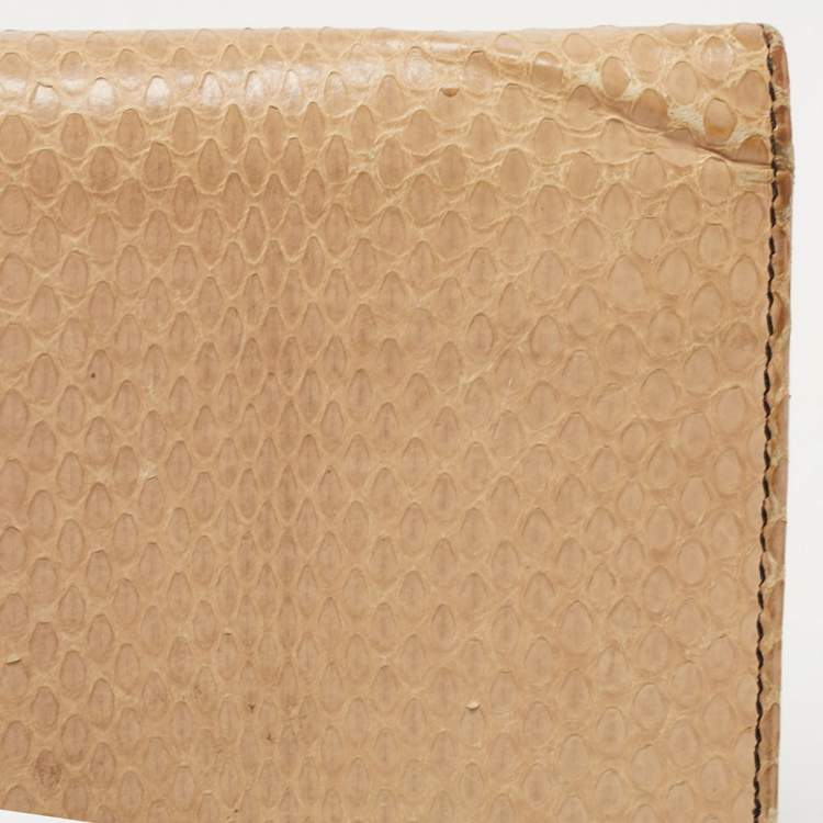 Pre Owned Valentino Beige Watersnake Leather Butterfly Embellished Continental Wallet
