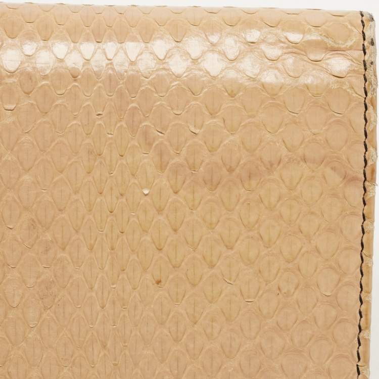 Pre Owned Valentino Beige Watersnake Leather Butterfly Embellished Continental Wallet