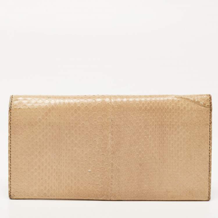 Pre Owned Valentino Beige Watersnake Leather Butterfly Embellished Continental Wallet