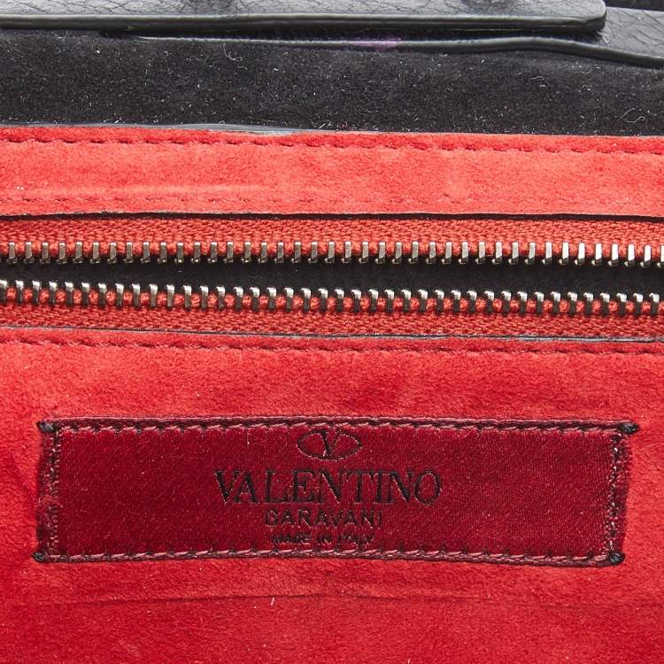 Pre Owned Valentino Black Quilted Crinkled Leather Rockstud Spike Chain Clutch 
