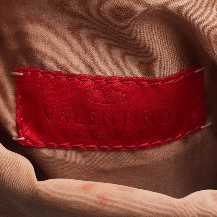 Pre Owned Valentino Gold Lace and Leather Crystals Embellished Flap Clutch Bag