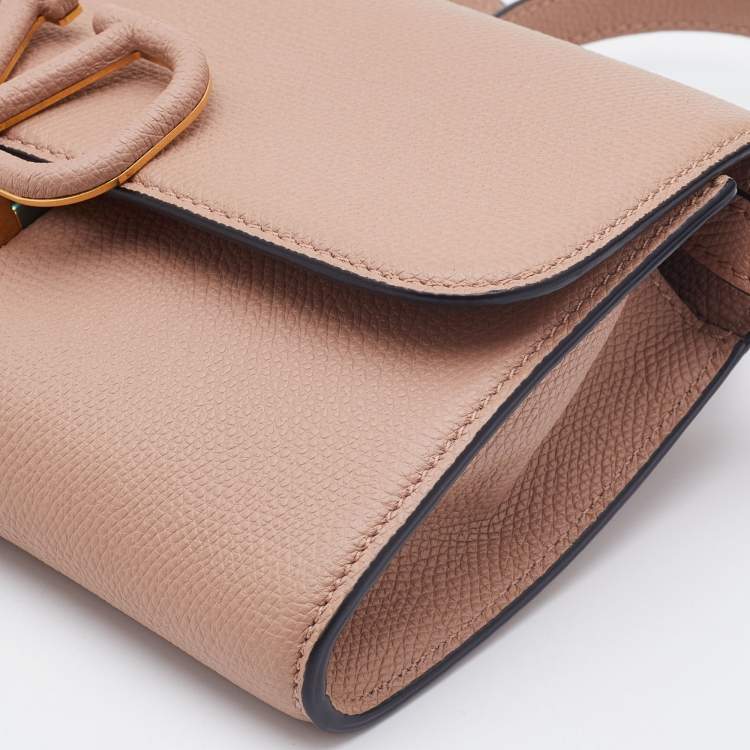 Pre Owned Valentino Beige Leather Small VSling Clutch Bag