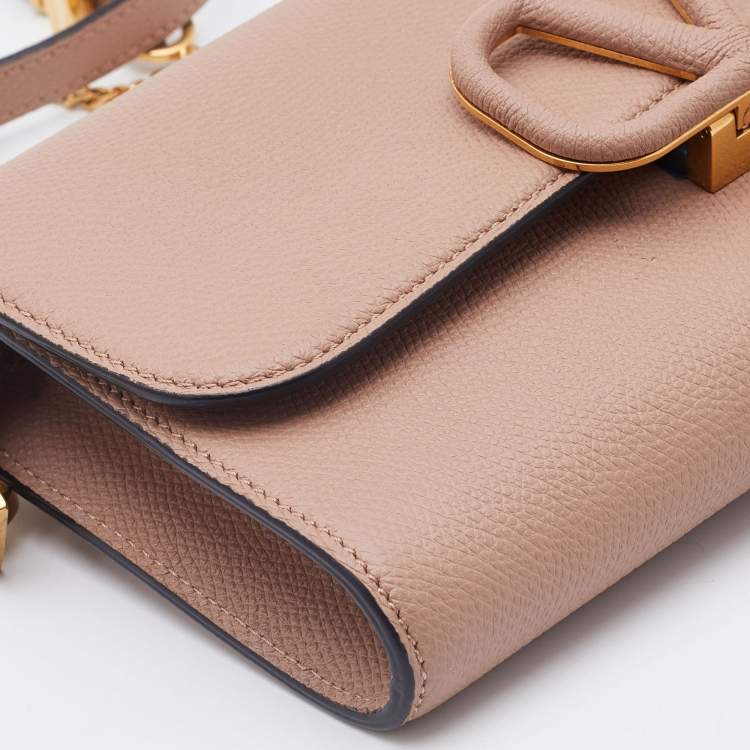 Pre Owned Valentino Beige Leather Small VSling Clutch Bag