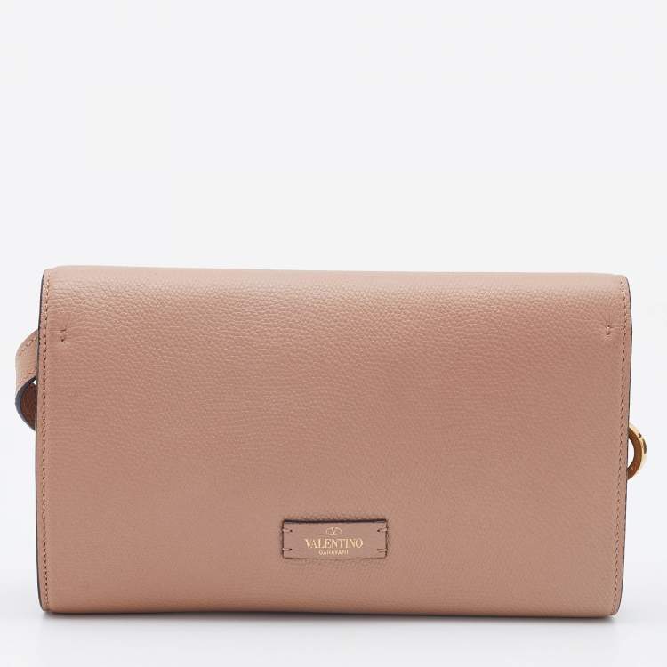 Pre Owned Valentino Beige Leather Small VSling Clutch Bag