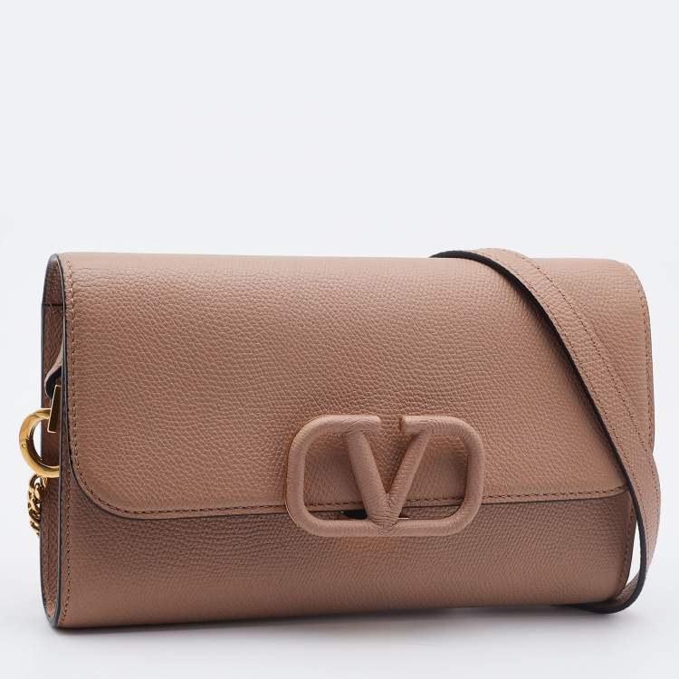 Pre Owned Valentino Beige Leather Small VSling Clutch Bag