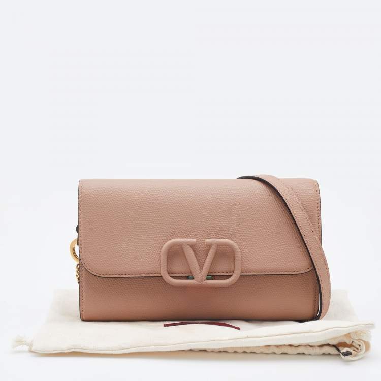 Pre Owned Valentino Beige Leather Small VSling Clutch Bag