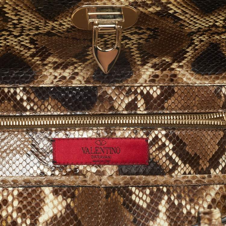 Pre Owned Valentino Brown/Beige Python Rockstud Trapeze Shopper Tote