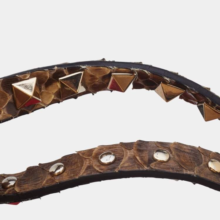 Pre Owned Valentino Brown/Beige Python Rockstud Trapeze Shopper Tote