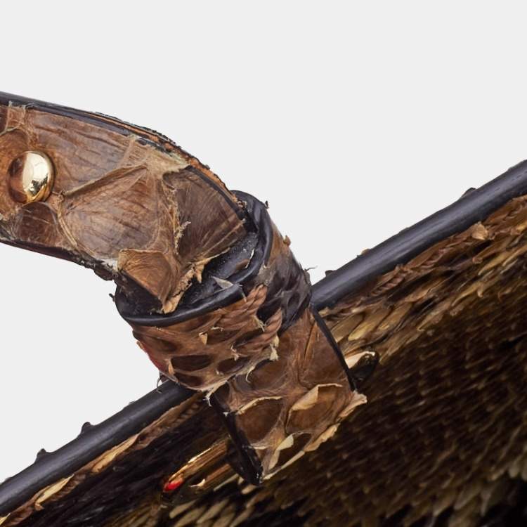 Pre Owned Valentino Brown/Beige Python Rockstud Trapeze Shopper Tote